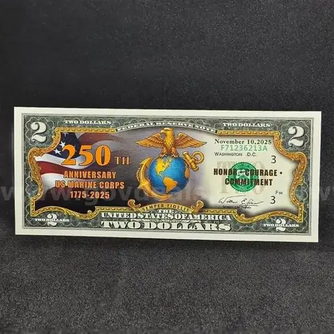 USMC UNITED STATES MARINE CORP 250TH BIRTHDAY COMMEMORATIVE $2 BILL - CAN SHIP!!!