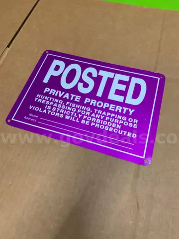 FIVE PACK!! NEW PURPLE PRIVATE PROPERTY METAL SIGNS - CAN SHIP!!!