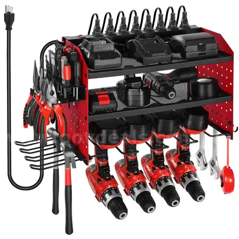 BRAND NEW POWER TOOL WALL RACK WITH POWER STRIP FOR CHARGERS - CAN SHIP!!!