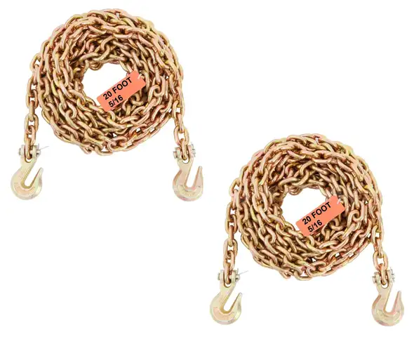 PAIR OF BRAND NEW 20 FOOT 5/16&#x22; DOT CERT BINDER / TOW CHAINS WITH HOOKS - CAN SHIP!!