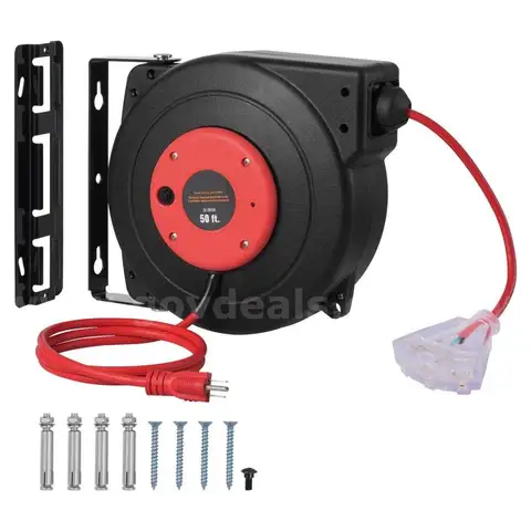 BRAND NEW 50 FOOT HEAVY DUTY RETRACTABLE EXTENSION POWER CORD REEL - CAN SHIP!!!