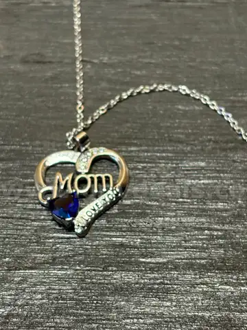 "MOM" WITH BLUE STONE SILVER COLORED NECKLACE JEWELRY - CAN SHIP!! MA
