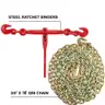 BRAND NEW SET OF FOUR (4) 9,000+ LB RATCHET LOAD BINDERS WITH 3/8 INCH CHAINS - SHIPPING ONLY