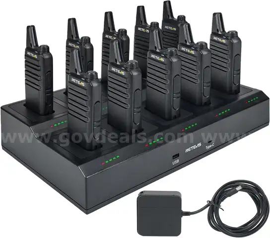 BRAND NEW SET OF 10 TWO WAY RADIOS WITH GANG CHARGER PROGRAMMED ALIKE - SCHOOL RETAIL OFFICE WAREHOUSE - SHIPPING ONLY