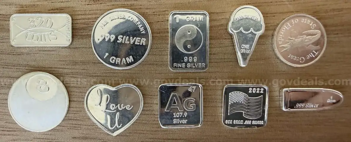 LOT OF 10 1G 0.999 FINE PURE SILVER INGOTS - SHIP ONLY