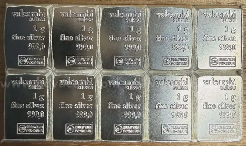 LOT OF 10 1G 0.999 FINE PURE SILVER INGOTS - SHIP ONLY