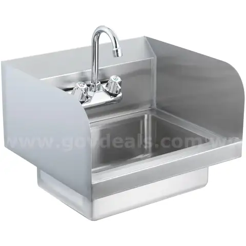 BRAND NEW STAINLESS STEEL COMMERCIAL BAR HAND WASH SINK WITH FAUCET AND SPLASH GUARDS - SHIP ONLY