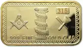 REAL .999 PURE GOLD CLAD MASONIC MASON COIN INGOT - SHIP ONLY