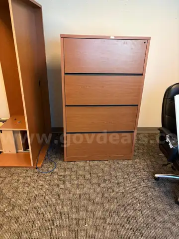 Four-Drawer Wooden Filing Cabinet (Black Handles)