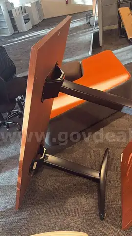 Overturned Wooden Table with Metal Base