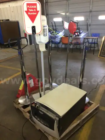 Miscellaneous items - Shredder (Untested) 2 Stancions, Hand Sanitizer, Take a Number Machine