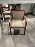 Set of 16 Brown Pattern Cloth &#x26; Wood Side Chairs
