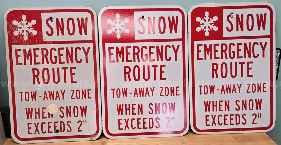 3 Pack Aluminum Road Signs ** SNOW EMERGENCY ROUTE  TOW AWAY ZONE  **
