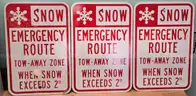 3 Pack Aluminum Road Signs ** SNOW EMERGENCY ROUTE  TOW AWAY ZONE  **