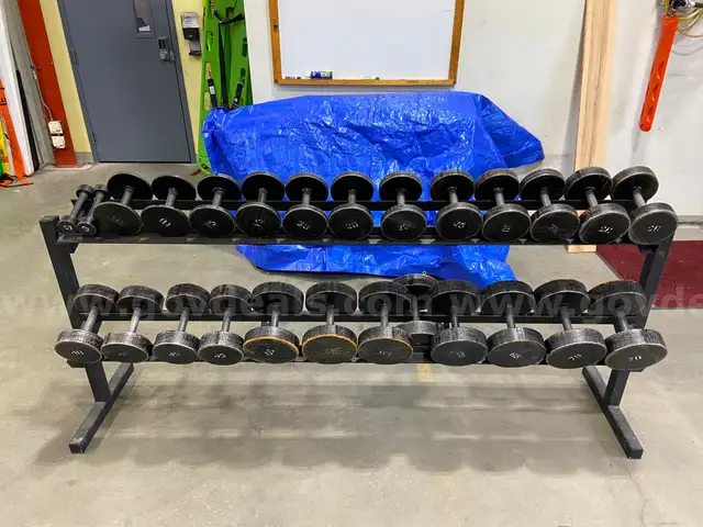 Assortment of paired Dumbbells and rack