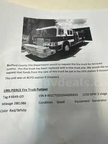 91 Pierce Fire Truck Pumper 12.1 L V8 Diesel station 9