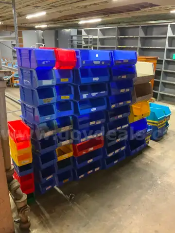Huge Lot of Approximately 100 Lewis AkroBins Parts Bins Storage Totes Trays Containers Crates Varying Sizes &#x26; Styles #T2