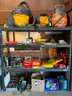 Contents of Rack - Huge Lot of Workshop Shop Jobsite Equipment &#x26; Supplies Shop Vac Tools Sprayer Clamps Cable Hooks #T10