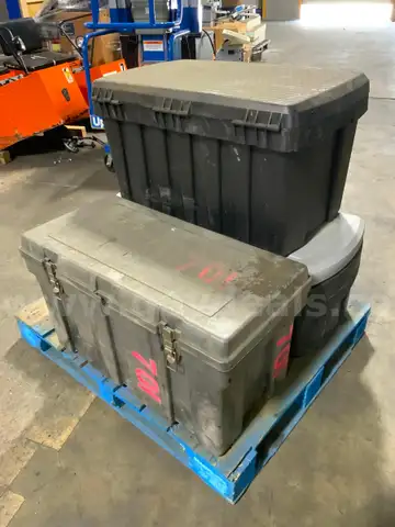 Lot of 3 Totes Tool Bins Yard Containers Contents Included - Harnesses Straps Chains #T12