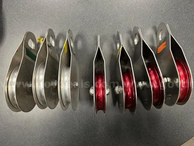 Seven (7) Single Sheave Rescue Pullies, Four (4) Double Sheave Rescue Pullies, and One (1) Rescue Pully System