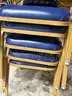 Blue vinyl with antique gold framed banquet chairs