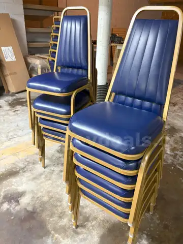 Blue vinyl with antique gold framed banquet chairs