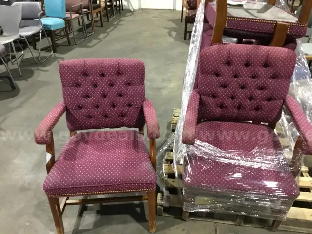 Four Burgundy Cushion and Wood Office Chairs                                                     &#x201C;C&#x201D;