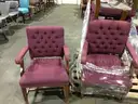 Four Burgundy Cushion and Wood Office Chairs                                                     &#x201C;C&#x201D;