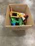 Lot of misc box items-two red XShot toy guns, yellow Nerf toy gun, 3 pink plastic toy guns, green &#x26; white X toy gun &#x22;DH&#x22;