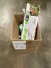 Lot of misc box items-2 six paring knives, teal green blender, multi slicer cutter, multi color kitchen knives, &#x22;DH&#x22;