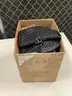 Lot of misc box items-V purse, with attached gold chain, red purse, leopard purse, brown leather purse &#x22;DH&#x22;