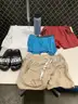 Lot of misc box items-size 9 Vans sandals, large brown shorts, large tank top, large underwear&#x27;s, RBX bottle, &#x22;DH&#x22;