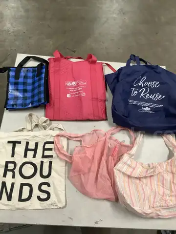 Lot of misc box items-pink Nano Universe bag, navy blue Choose To Reuse Bag, blue &#x26; black striped bag, &#x22;DH&#x22;