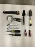 Lot of misc box items-Duracell flashlight (WITH BATTERIES), 2 shovels, locking clamp pliers, 2 Teckman screwdrivers, DH