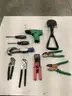 Lot of misc box items-Tegatok cordless drill (NO BATTERIES), 2 Scotts pruning shears, Lenox pulley tool,  &#x22;DH&#x22;