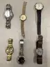 Lot of misc box items-silver Armitron watch, Vinarose watch, gold Orient watch, burgundy Timex watch,  &#x22;DH&#x22;