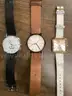Lot of misc box items-Brown leather Skagen watch, white leather Nine West watch, Burberry watch, Swatch watch,  &#x22;DH&#x22;