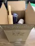 Lot of misc box items-Pineapple slicer, 8 paring knives, white electrical blender, light oak food dough roller,  &#x22;DH&#x22;