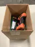 Lot of misc box items-Soldering iron tool, Bauer cordless drill (NO BATTERIES), Black&#x26;Decker drill (WITH BATTERIES) &#x22;DH&#x22;