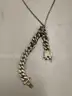 Lot of misc box items-Blue rocks wrist band, gold silver diamond wrist band, silver Dinosaur necklace,  &#x22;DH&#x22;