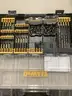 Lot of misc box items-DeWalt drill gun (NO BATTERIES), DeWalt drill bit tool kit, silver &#x22;10 Alloy wrench tool,  &#x22;DH&#x22;
