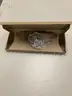 Lot of misc box items-Silver ring, gold roman numerals wrist band, &#x22;L&#x22; diamond piece,  &#x22;DH&#x22;