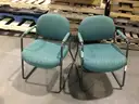 Two Green Cushion Chairs w/black metal frame                                                               &#x201C;C&#x201D;