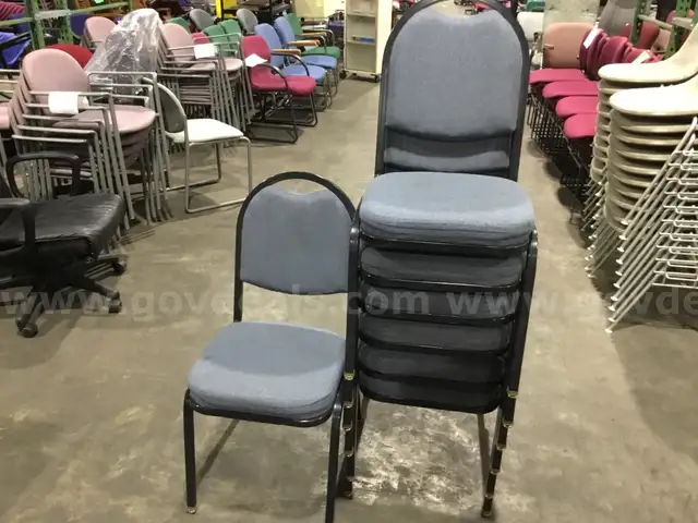 Seven Blue Cushion Chairs w/black metal frame                                                                     &#x201C;C&#x201D;