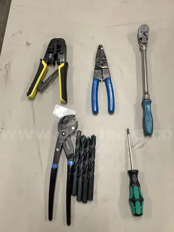 Lot of misc box items-Hart alligator pliers, Wera screwdriver, four 6 inch drill bits, Klein Tools wire cutters, &#x22;DH&#x22;