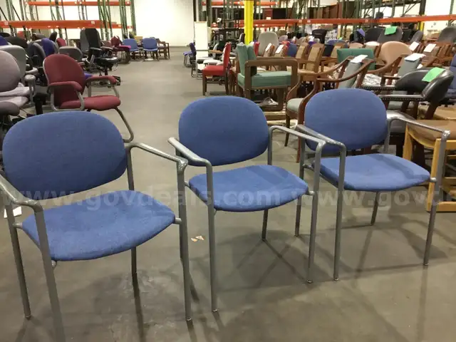 Three Blue Cushion Chairs w/gray frame                                                         &#x201C;C&#x201D;