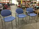 Three Blue Cushion Chairs w/gray frame                                                         &#x201C;C&#x201D;