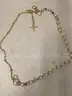 Lot of misc box items-Units Overseas pin, silver diamond rocks necklace, gold diamond cross necklace,  &#x201C;DH&#x201D;