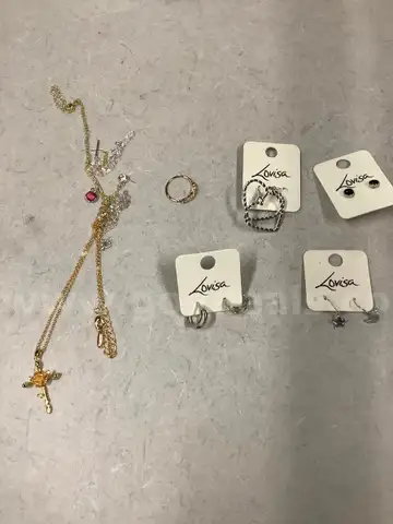 Lot of misc box items-silver Lovisa heart shape earrings, silver Lovisa star shape earrings, diamond ring,  &#x201C;DH&#x201D;