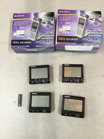 Two Sony voice recorders (COMES WITH ONE DURACELL BATTERY), 4 Ultrak timers (W ENERGIZER &#x26; TOSHIBA BATTERIES)  &#x201C;DH&#x201D;